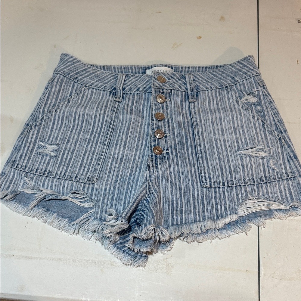 Striped Blue Denim Women Shorts